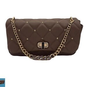 Badgley Mischka Brown Quilted Shoulder Bag with Gold Chain